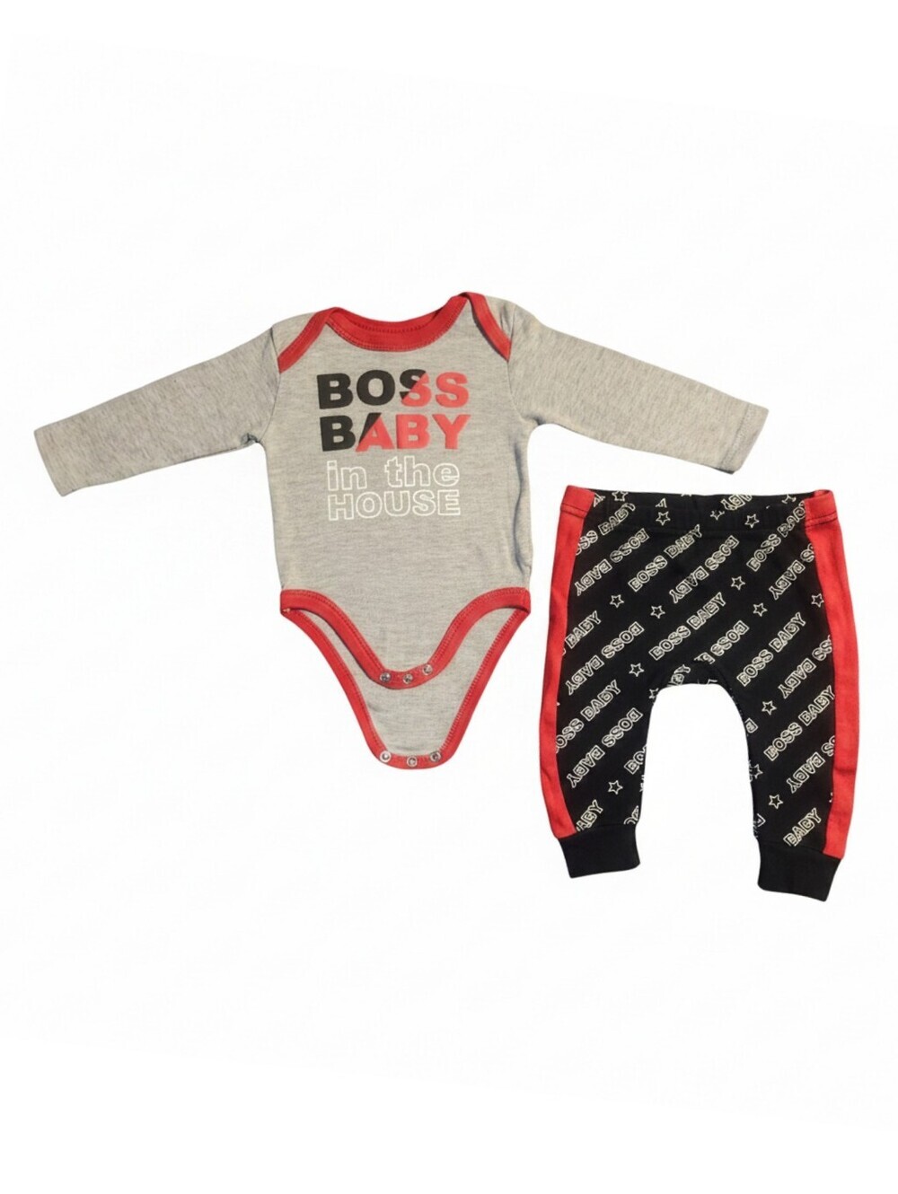 🔥5/$25🔥Monkey Bars Two-Piece Pajama Bodysuit Red Gray 3-6 Months